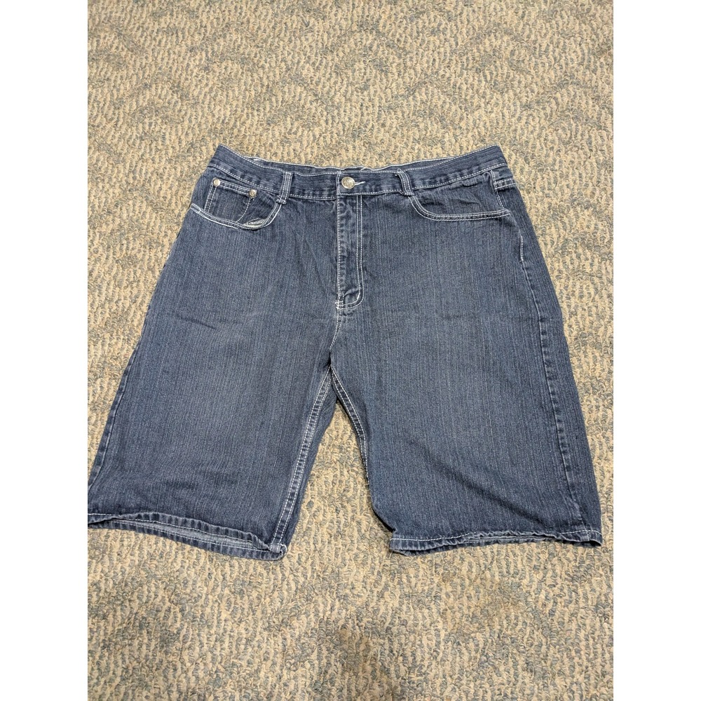 Street Rules Mens Denim Shorts Size 38 Dark Wash Baggy Skater Y2K White Stitch